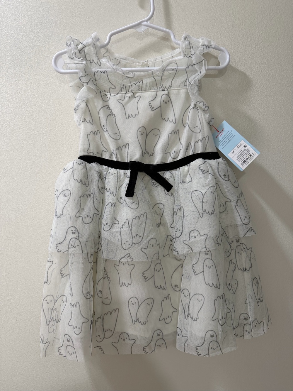 NWT Cat & Jack Girls Ghost Halloween Dress with Black Bow